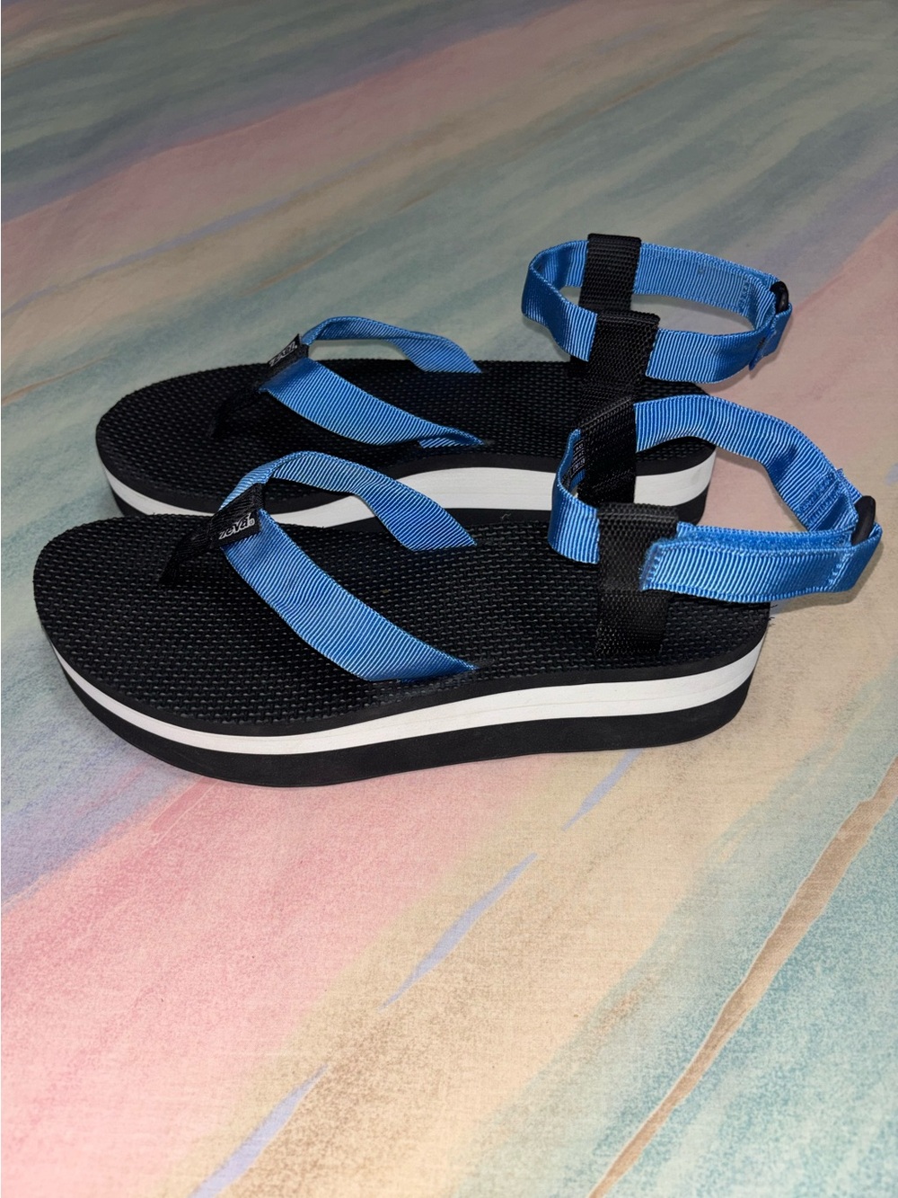 Teva Wedge Flatform‎ Sandals Blue Black Women’s Size 10